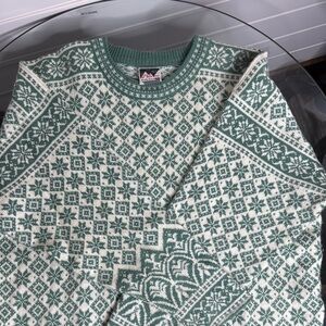 Dale of Norway Green and White Nordic Crewneck Sweater